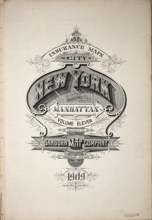 Sanborn Fire Insurance Map from New York, Bronx, Manhattan, New York (1909), Sheet #0001 - Historic Sanborn Fire Insurance Map Print, vintage old map wall art, antique decor, genealogy gift, New York New York map