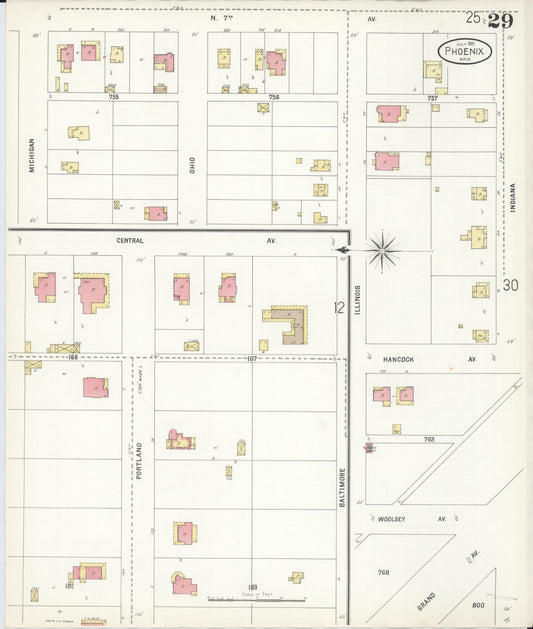 Sanborn Fire Insurance Map from Phoenix, Maricopa County, Arizona (1901), Sheet #0029 - Historic Sanborn Fire Insurance Map Print, vintage old map wall art, antique decor, genealogy gift, Arizona Arizona map