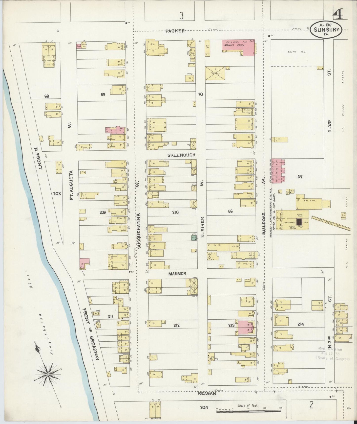 Sanborn Fire Insurance Map from Sunbury, Northumberland County, Pennsylvania (1907), Sheet #0004 - Complete Map Set gallery image, historic Sanborn map, vintage wall art, Pennsylvania Pennsylvania