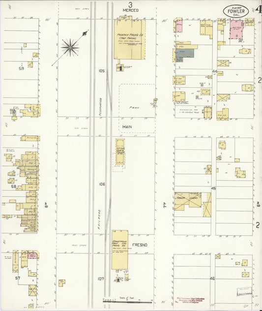 Sanborn Fire Insurance Map from Fowler, Fresno County, California (1907), Sheet #0004 - Historic Sanborn Fire Insurance Map Print, vintage old map wall art, antique decor, genealogy gift, California California map