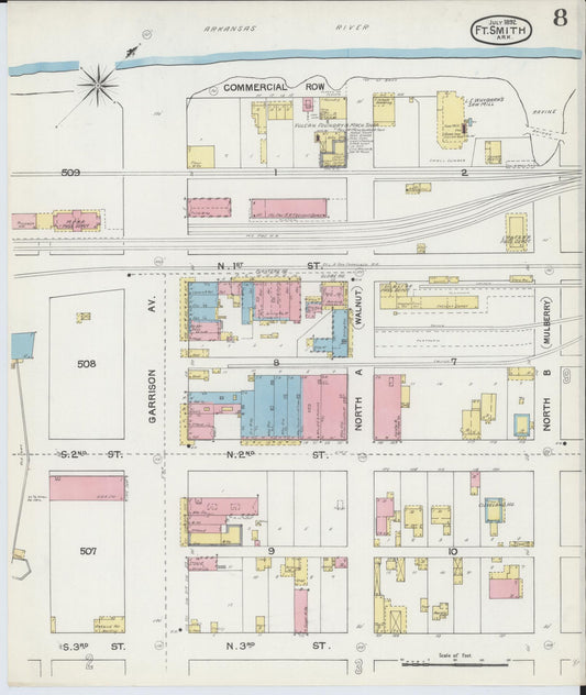 Sanborn Fire Insurance Map from Fort Smith, Sebastian County, Arkansas (1892), Sheet #0008 - Historic Sanborn Fire Insurance Map Print, vintage old map wall art, antique decor, genealogy gift, Arkansas Arkansas map