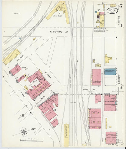 Sanborn Fire Insurance Map from Tifton, Tift County, Georgia (1907), Sheet #0007 - Complete Map Set gallery image, historic Sanborn map, vintage wall art, Georgia Georgia