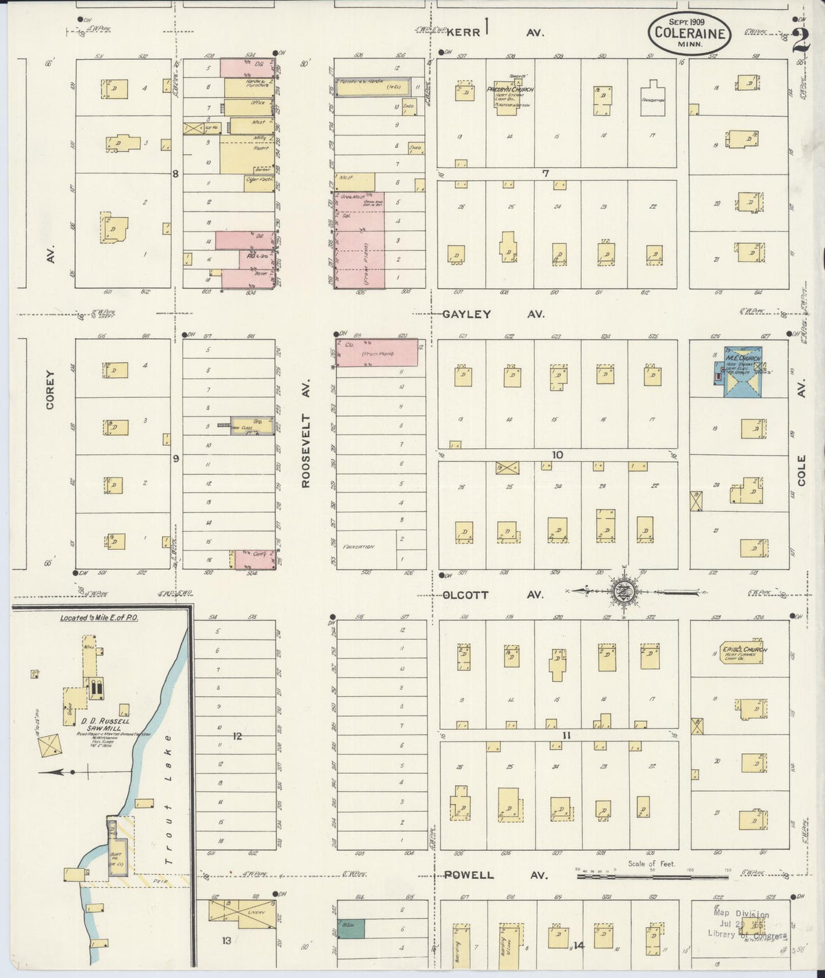 Sanborn Fire Insurance Map from Coleraine, Itasca County, Minnesota (1909), Sheet #0002 - Complete Map Set gallery image, historic Sanborn map, vintage wall art, Minnesota Minnesota