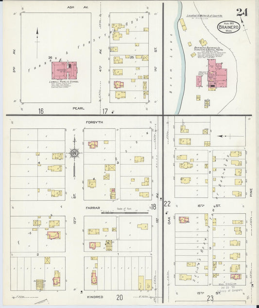 Sanborn Fire Insurance Map from Brainerd, Crow Wing County, Minnesota (1913), Sheet #0024 - Historic Sanborn Fire Insurance Map Print, vintage old map wall art, antique decor, genealogy gift, Minnesota Minnesota map