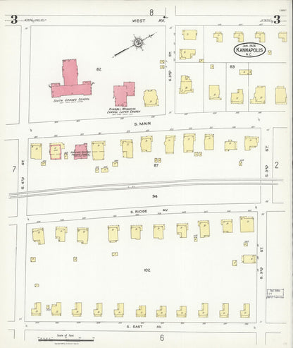 Sanborn Fire Insurance Map from Kannapolis, Rowan And Cabarrus Counties, North Carolina (1926), Sheet #0003 - Complete Map Set gallery image, historic Sanborn map, vintage wall art, North Carolina North Carolina