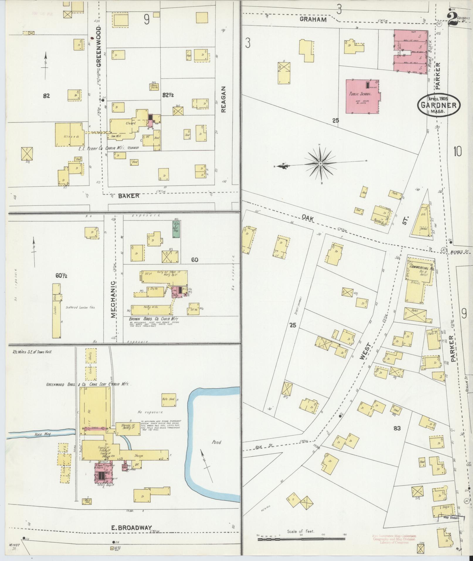 Sanborn Fire Insurance Map from Gardner, Worcester County, Massachusetts (1905), Sheet #0002 - Historic Sanborn Fire Insurance Map Print, vintage old map wall art, antique decor, genealogy gift, Massachusetts Massachusetts map