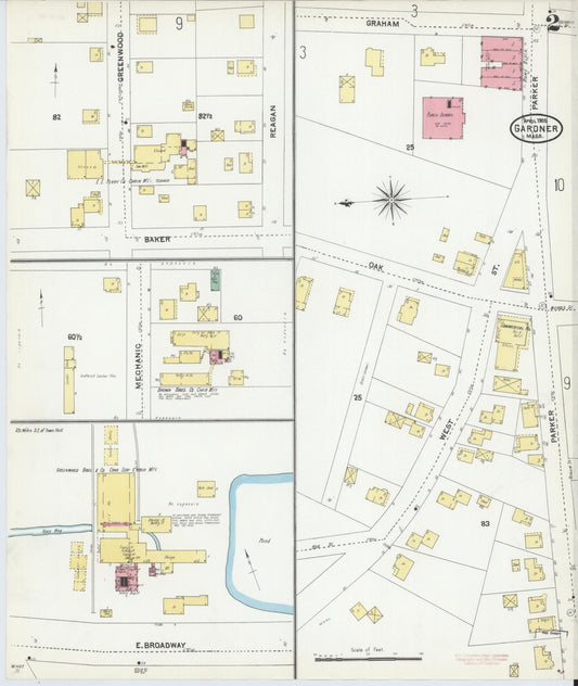 Sanborn Fire Insurance Map from Gardner, Worcester County, Massachusetts (1905), Sheet #0002 - Historic Sanborn Fire Insurance Map Print, vintage old map wall art, antique decor, genealogy gift, Massachusetts Massachusetts map