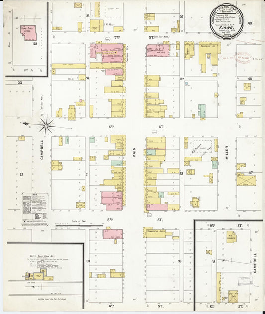 Sanborn Fire Insurance Map from Kiowa, Barber County, Kansas (1899), Sheet #0001 - Historic Sanborn Fire Insurance Map Print, vintage old map wall art, antique decor, genealogy gift, Kansas Kansas map