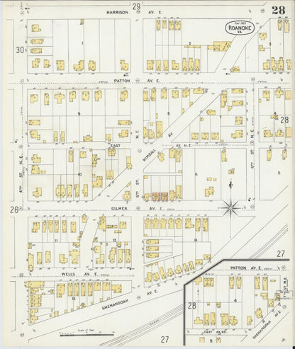 Sanborn Fire Insurance Map from Roanoke, Independent Cities, Virginia (1903), Sheet #0028 - Historic Sanborn Fire Insurance Map Print, vintage old map wall art, antique decor, genealogy gift, Virginia Virginia map