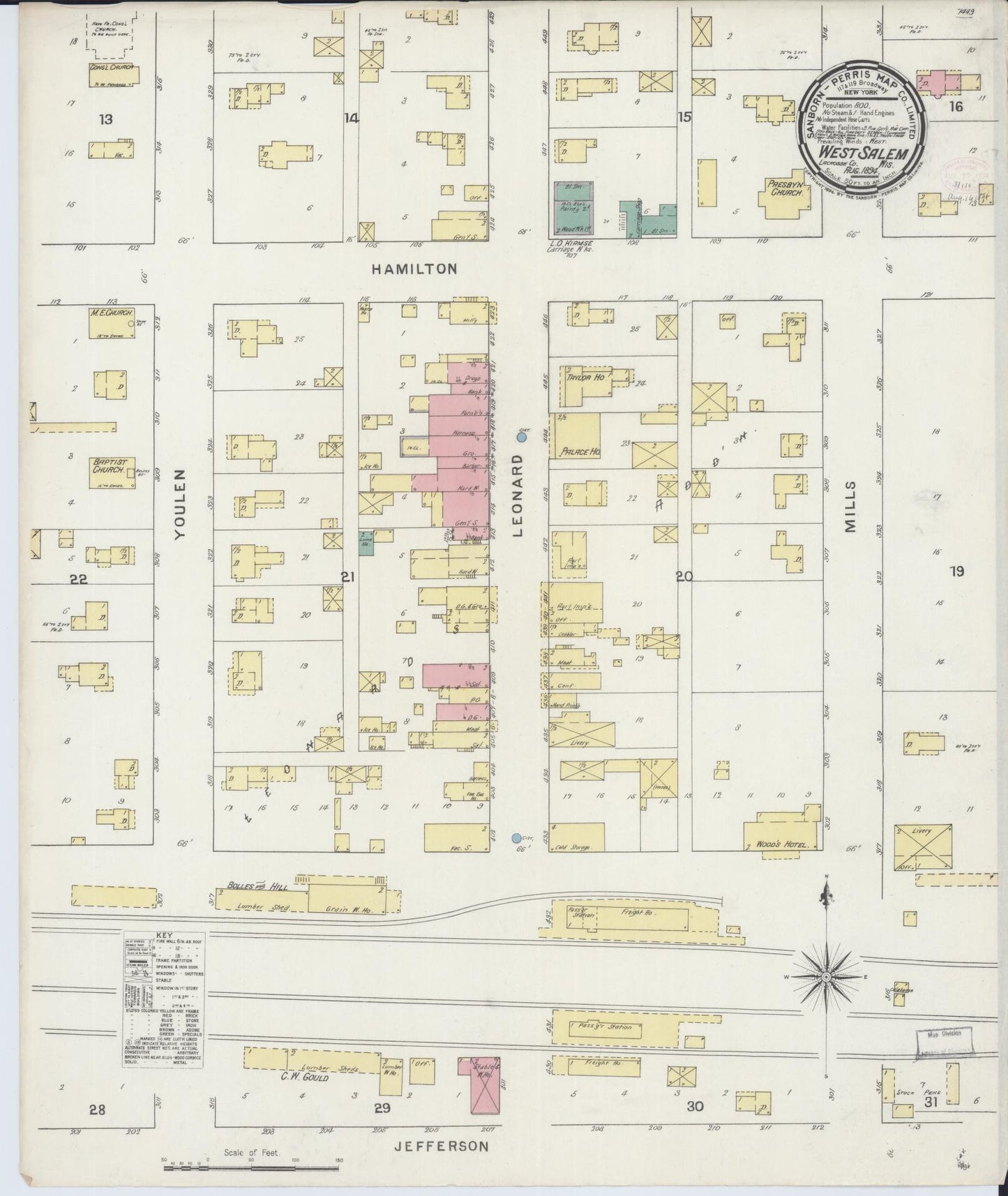 Sanborn Fire Insurance Map from West Salem, La Crosse County, Wisconsin (1894), Sheet #0001 - Historic Sanborn Fire Insurance Map Print, vintage old map wall art, antique decor, genealogy gift, Wisconsin Wisconsin map