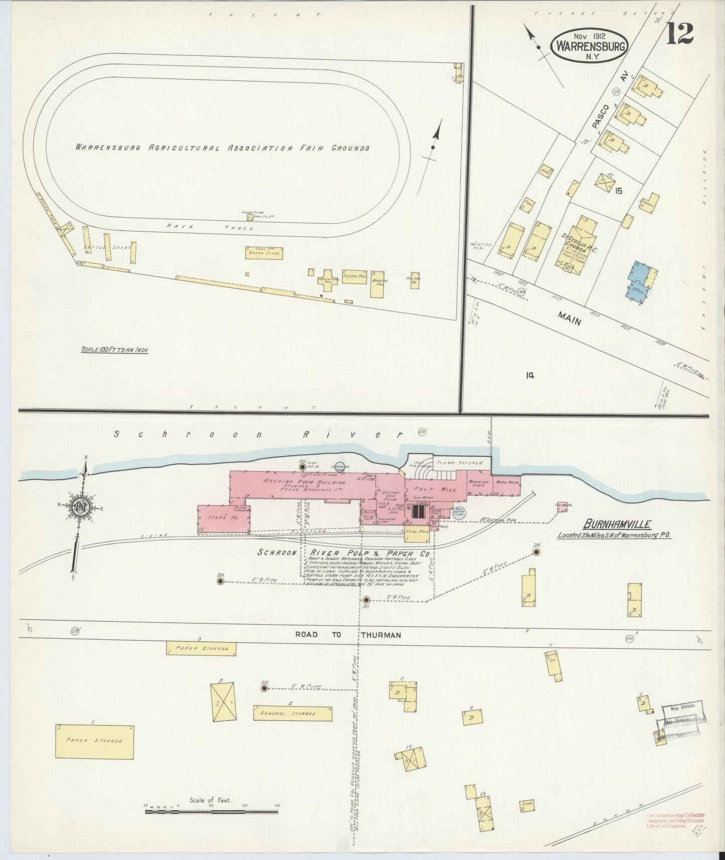 Sanborn Fire Insurance Map from Warrensburg, Warren County, New York (1912), Sheet #0012 - Historic Sanborn Fire Insurance Map Print, vintage old map wall art, antique decor, genealogy gift, New York New York map