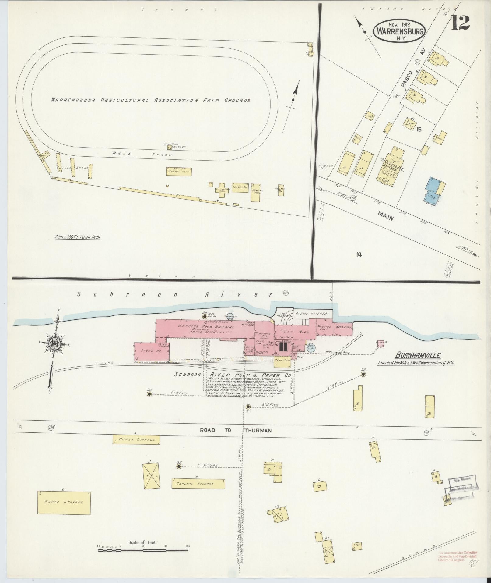 Sanborn Fire Insurance Map from Warrensburg, Warren County, New York (1912), Sheet #0012 - Historic Sanborn Fire Insurance Map Print, vintage old map wall art, antique decor, genealogy gift, New York New York map