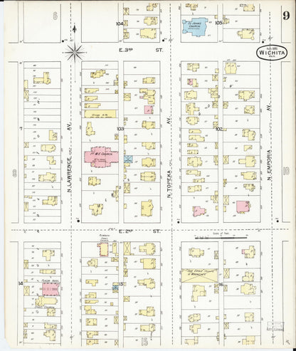 Sanborn Fire Insurance Map from Wichita, Sedgwick County, Kansas (1892), Sheet #0009 - Complete Map Set gallery image, historic Sanborn map, vintage wall art, Kansas Kansas