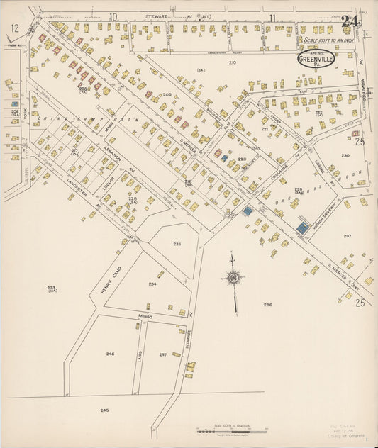 Sanborn Fire Insurance Map from Greenville, Mercer County, Pennsylvania (1922), Sheet #0024 - Historic Sanborn Fire Insurance Map Print, vintage old map wall art, antique decor, genealogy gift, Pennsylvania Pennsylvania map