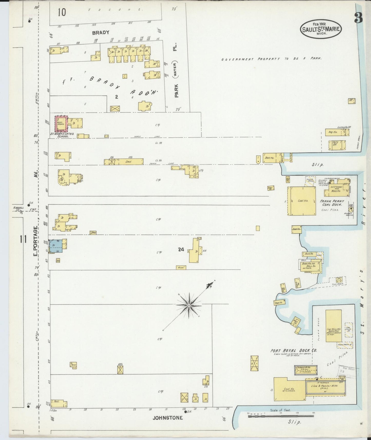 Sanborn Fire Insurance Map from Sault Sainte Marie, Chippewa County, Michigan (1902), Sheet #0003 - Complete Map Set gallery image, historic Sanborn map, vintage wall art, Michigan Michigan