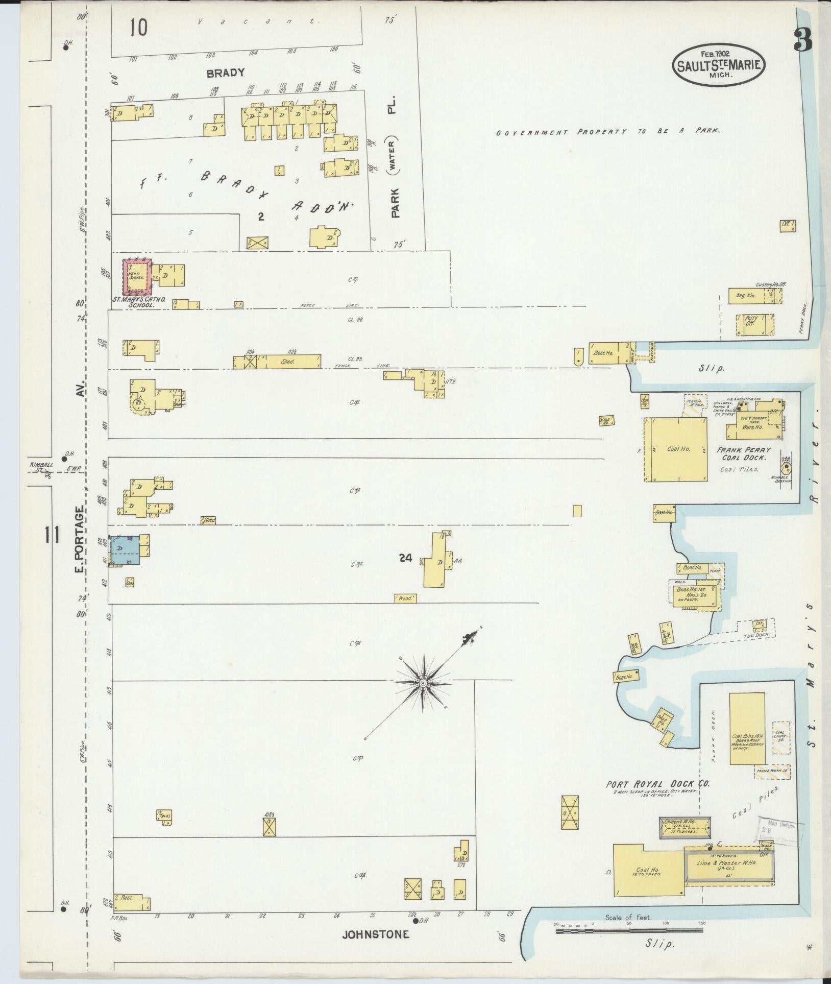 Sanborn Fire Insurance Map from Sault Sainte Marie, Chippewa County, Michigan (1902), Sheet #0003 - Complete Map Set gallery image, historic Sanborn map, vintage wall art, Michigan Michigan