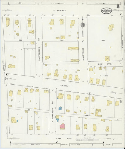Sanborn Fire Insurance Map from Wagoner, Wagoner County, Oklahoma (1917), Sheet #0008 - Complete Map Set gallery image, historic Sanborn map, vintage wall art, Oklahoma Oklahoma
