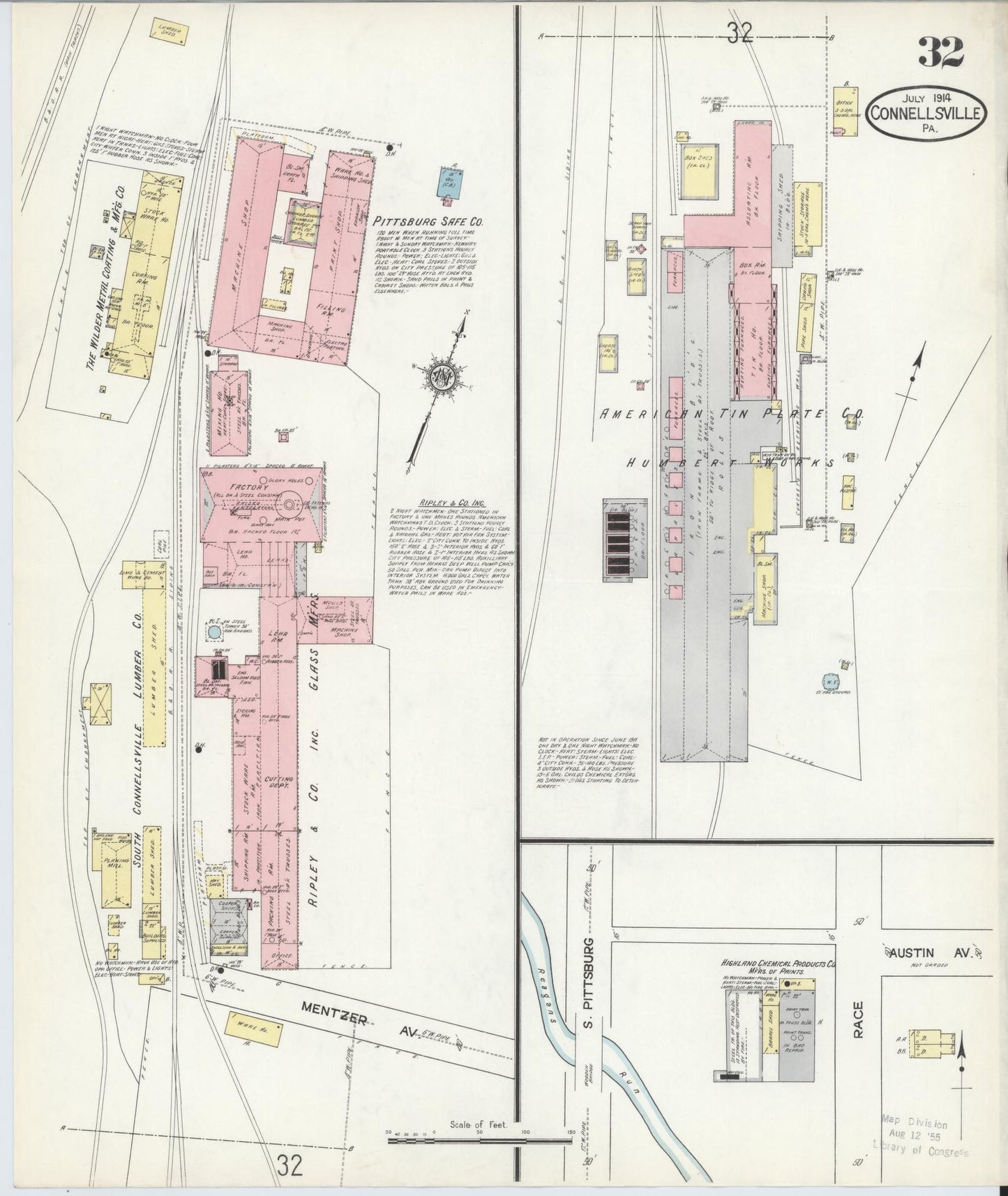 Sanborn Fire Insurance Map from Connellsville, Fayette County, Pennsylvania (1914), Sheet #0032 - Historic Sanborn Fire Insurance Map Print, vintage old map wall art, antique decor, genealogy gift, Pennsylvania Pennsylvania map