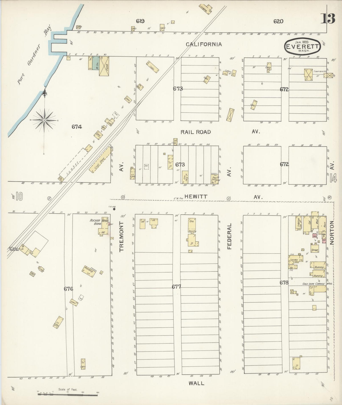 Sanborn Fire Insurance Map from Everett, Snohomish County, Washington (1893), Sheet #0012 - Historic Sanborn Fire Insurance Map Print, vintage old map wall art, antique decor, genealogy gift, Washington Washington map
