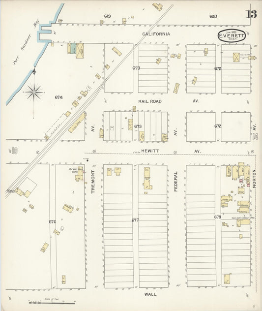 Sanborn Fire Insurance Map from Everett, Snohomish County, Washington (1893), Sheet #0012 - Historic Sanborn Fire Insurance Map Print, vintage old map wall art, antique decor, genealogy gift, Washington Washington map