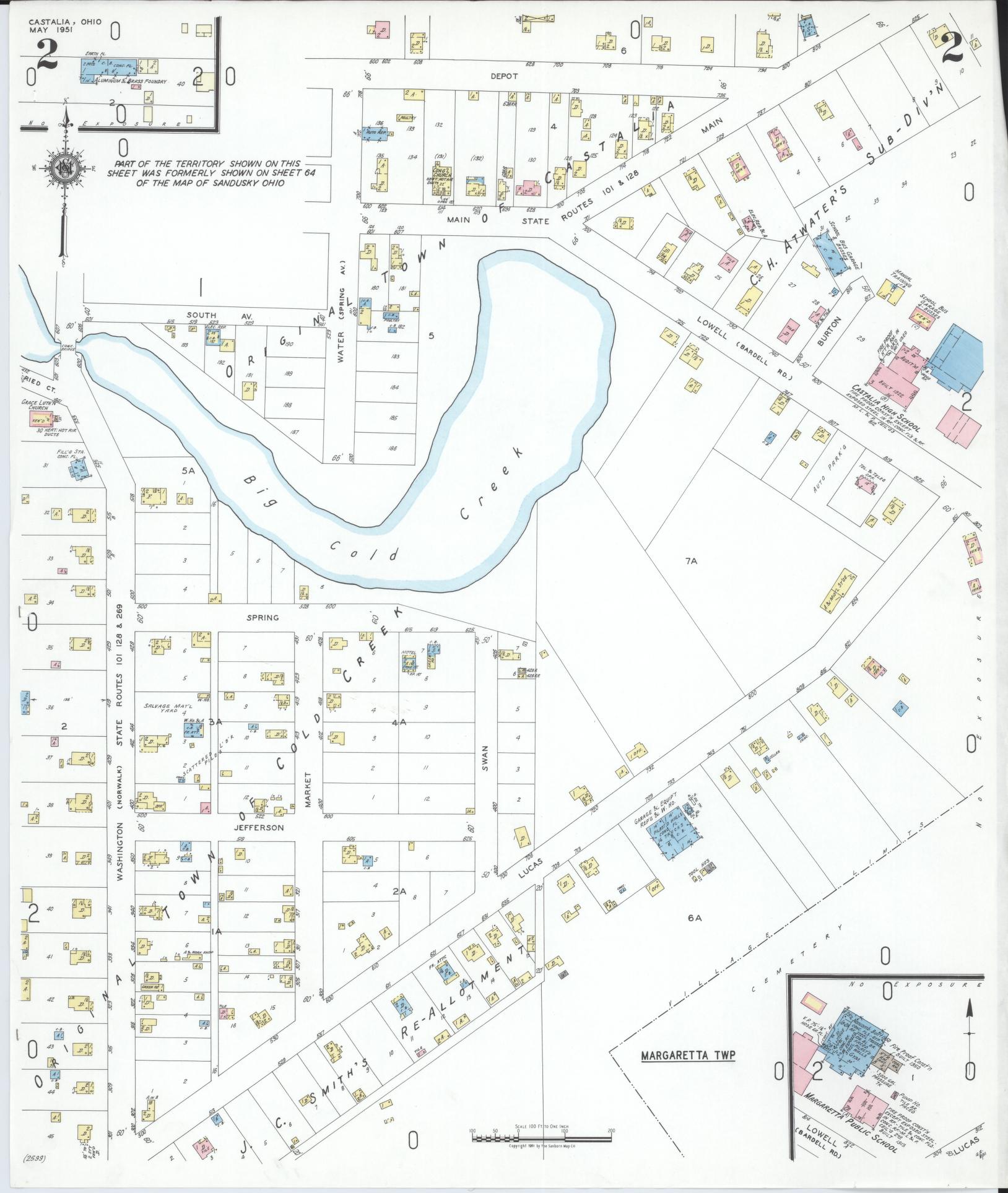 Sanborn Fire Insurance Map from Castalia, Erie County, Ohio (1951), Sheet #0002 - Historic Sanborn Fire Insurance Map Print, vintage old map wall art, antique decor, genealogy gift, Ohio Ohio map