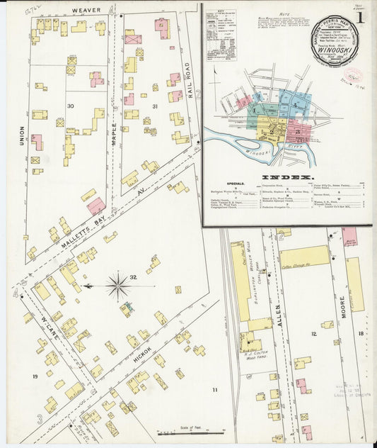 Sanborn Fire Insurance Map from Winooski, Chittenden County, Vermont (1894), Sheet #0001 - Complete Map Set gallery image, historic Sanborn map, vintage wall art, Vermont Vermont