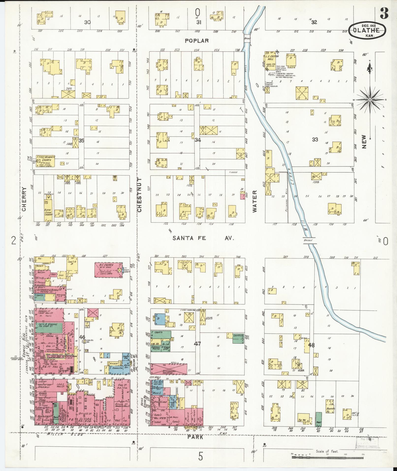 Sanborn Fire Insurance Map from Olathe, Johnson County, Kansas (1901), Sheet #0003 - Complete Map Set gallery image, historic Sanborn map, vintage wall art, Kansas Kansas