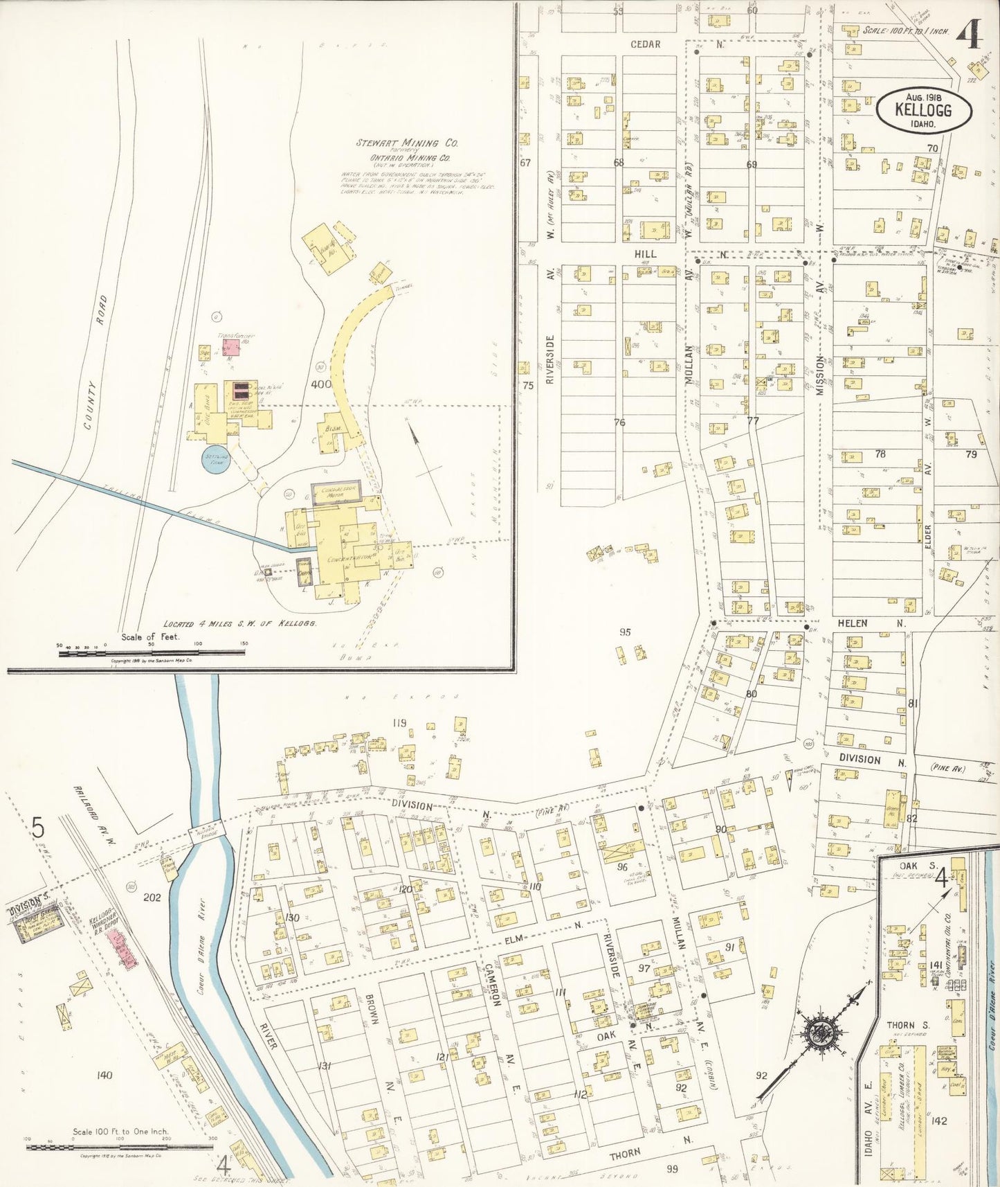 Sanborn Fire Insurance Map from Kellogg, Shoshone County, Idaho (1918), Sheet #0004 - Historic Sanborn Fire Insurance Map Print, vintage old map wall art, antique decor, genealogy gift, Idaho Idaho map