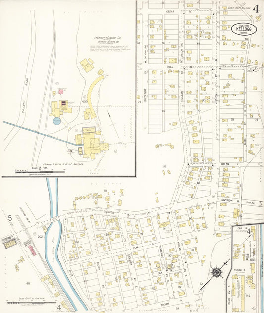 Sanborn Fire Insurance Map from Kellogg, Shoshone County, Idaho (1918), Sheet #0004 - Historic Sanborn Fire Insurance Map Print, vintage old map wall art, antique decor, genealogy gift, Idaho Idaho map