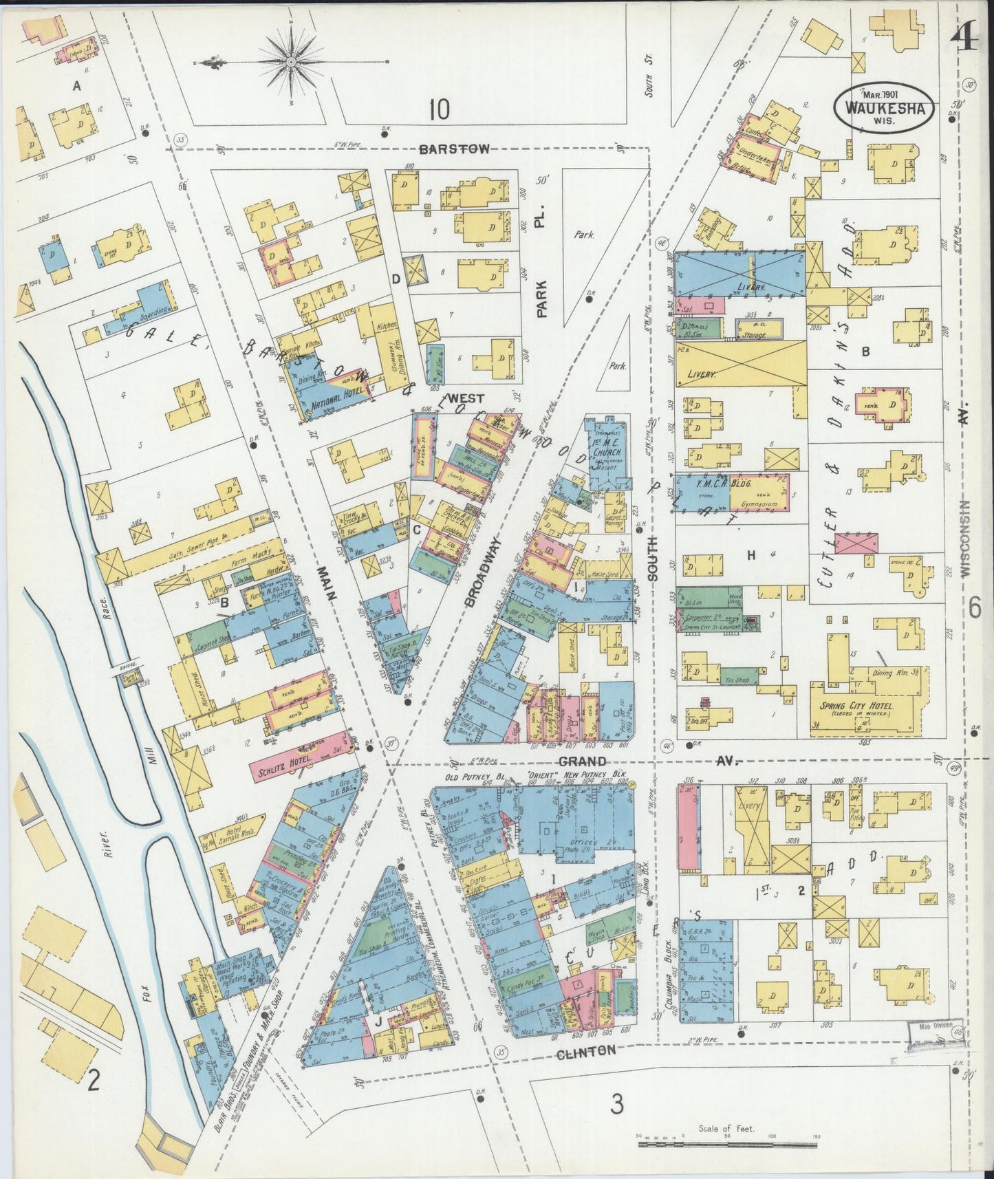 Sanborn Fire Insurance Map from Waukesha, Waukesha County, Wisconsin (1901), Sheet #0004 - Complete Map Set gallery image, historic Sanborn map, vintage wall art, Wisconsin Wisconsin