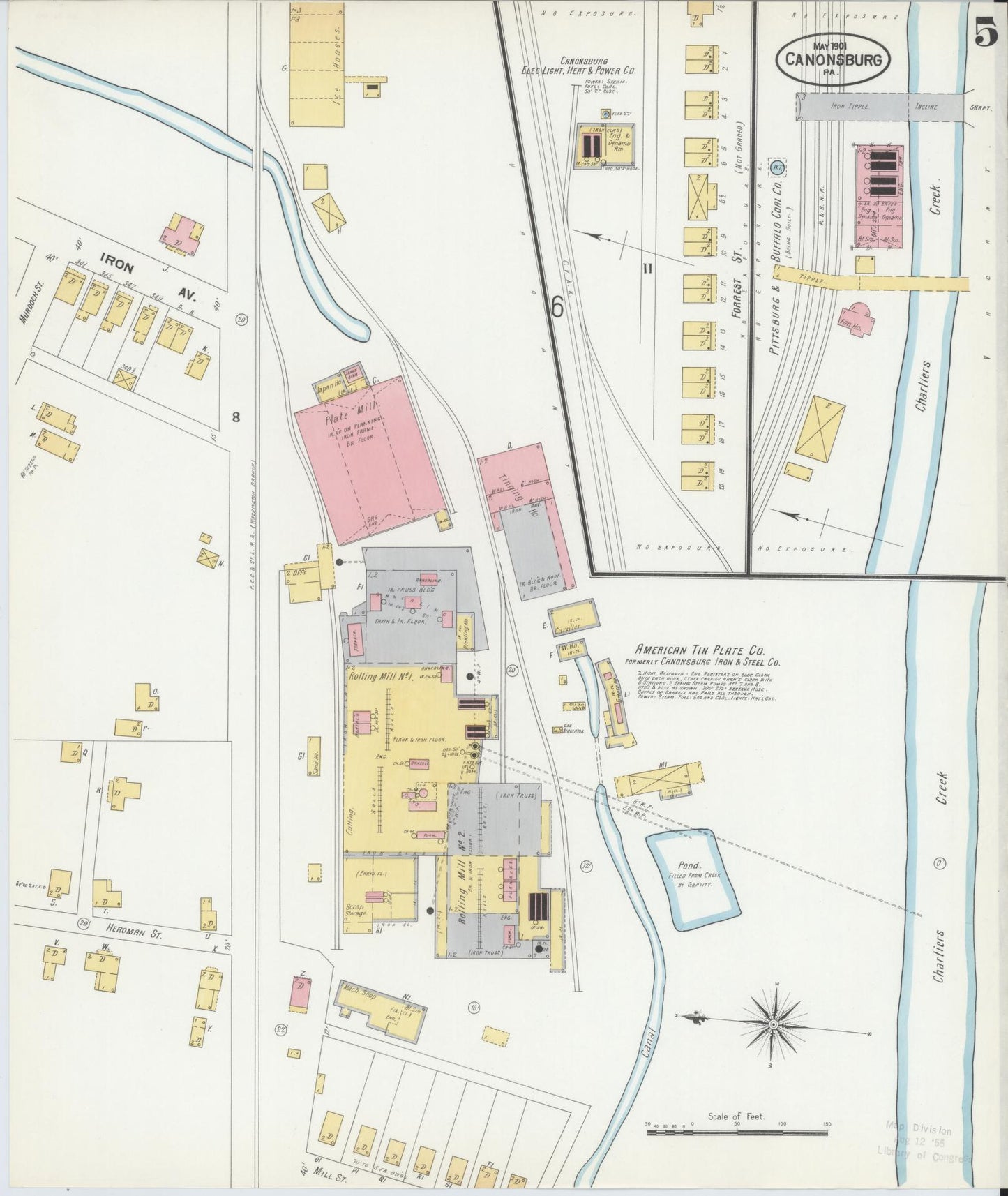 Sanborn Fire Insurance Map from Canonsburg, Washington County, Pennsylvania (1901), Sheet #0005 - Historic Sanborn Fire Insurance Map Print, vintage old map wall art, antique decor, genealogy gift, Pennsylvania Pennsylvania map