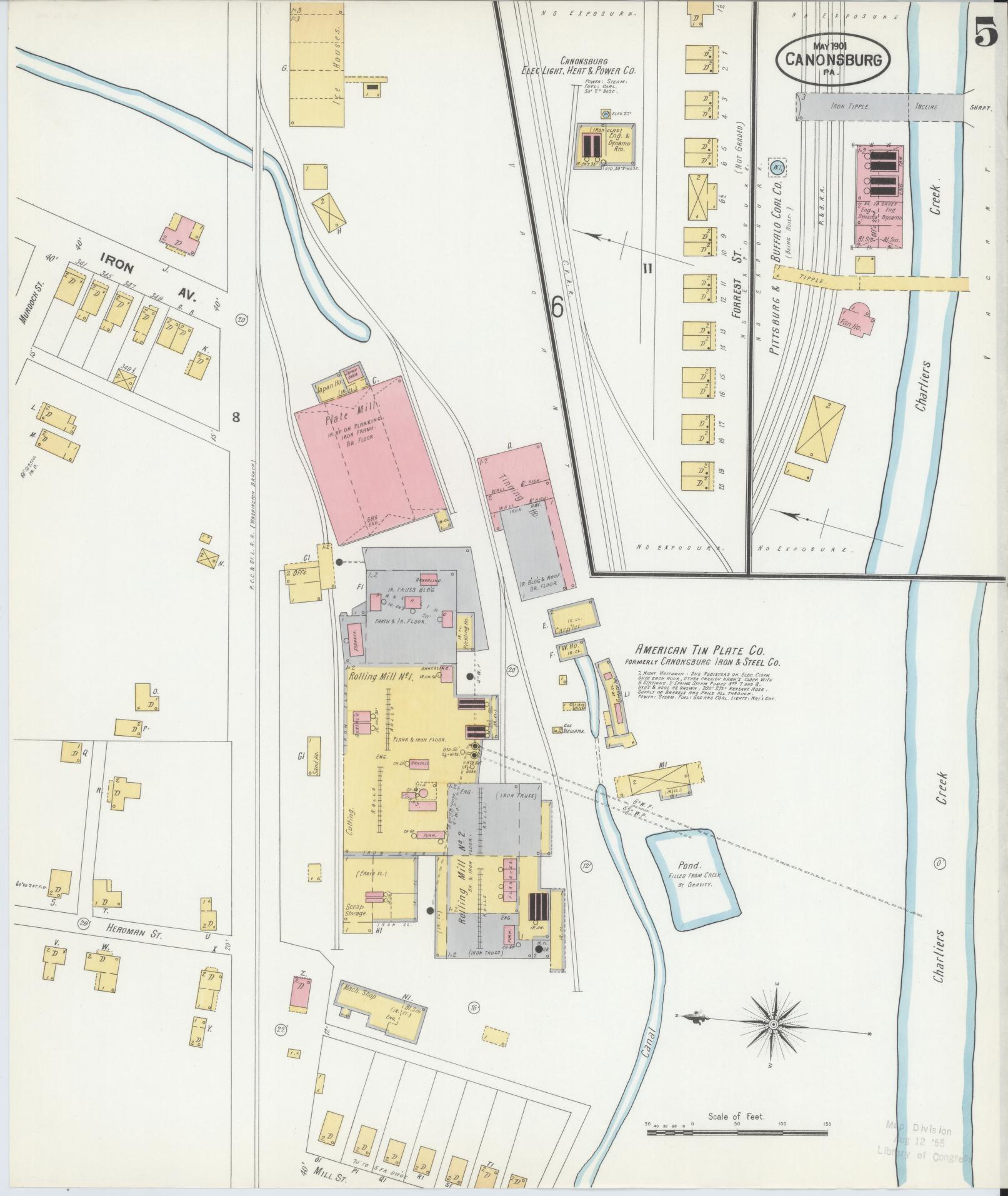 Sanborn Fire Insurance Map from Canonsburg, Washington County, Pennsylvania (1901), Sheet #0005 - Historic Sanborn Fire Insurance Map Print, vintage old map wall art, antique decor, genealogy gift, Pennsylvania Pennsylvania map