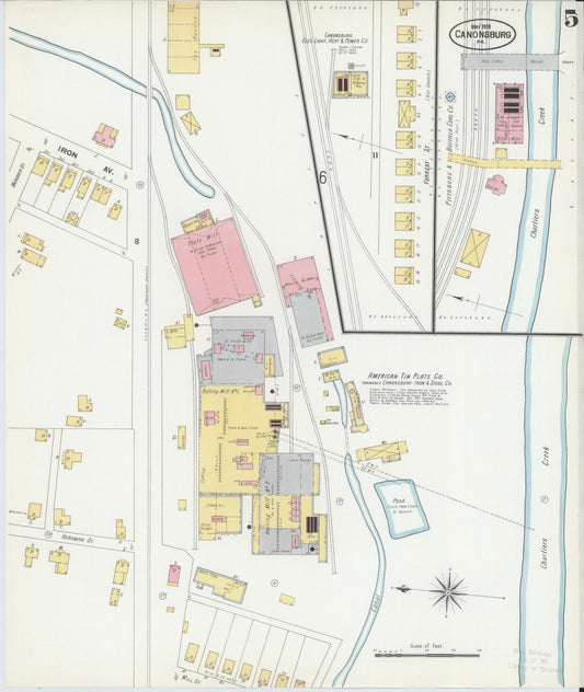 Sanborn Fire Insurance Map from Canonsburg, Washington County, Pennsylvania (1901), Sheet #0005 - Historic Sanborn Fire Insurance Map Print, vintage old map wall art, antique decor, genealogy gift, Pennsylvania Pennsylvania map