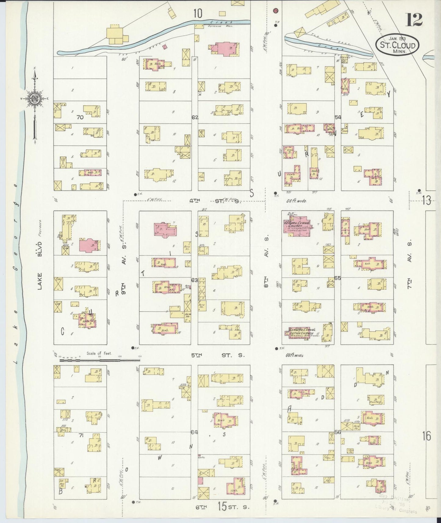 Sanborn Fire Insurance Map from Saint Cloud, Stearns, Benton, and Sherburne Counties, Minnesota (1913), Sheet #0012 - Complete Map Set gallery image, historic Sanborn map, vintage wall art, Minnesota Minnesota
