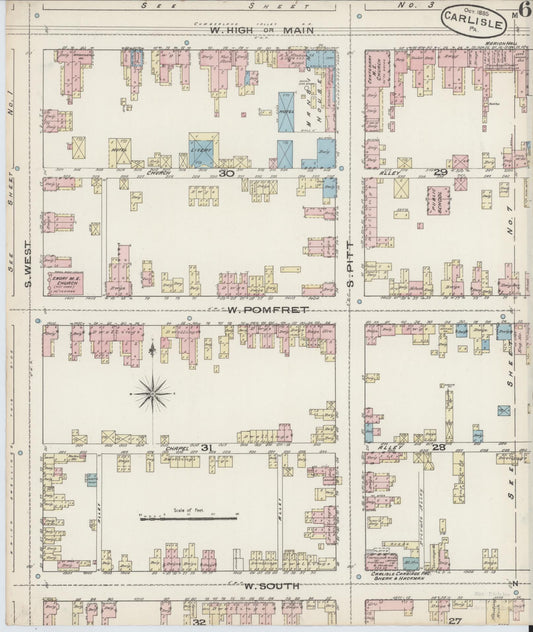 Sanborn Fire Insurance Map from Carlisle, Cumberland County, Pennsylvania (1885), Sheet #0006 - Historic Sanborn Fire Insurance Map Print, vintage old map wall art, antique decor, genealogy gift, Pennsylvania Pennsylvania map