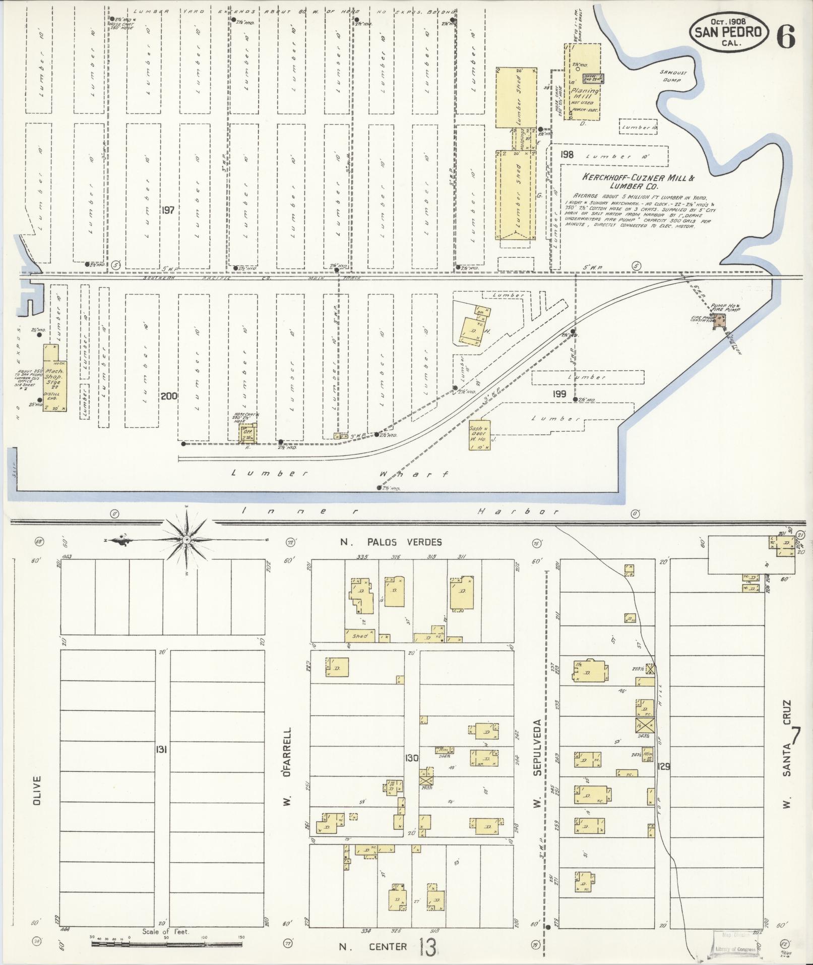 Sanborn Fire Insurance Map from San Pedro, Los Angeles County, California (1908), Sheet #0006 - Complete Map Set gallery image, historic Sanborn map, vintage wall art, California California