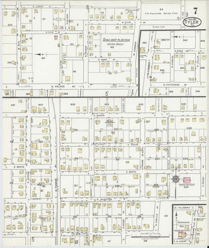 Sanborn Fire Insurance Map from Tyler, Smith County, Texas (1919), Sheet #0007 - Complete Map Set gallery image, historic Sanborn map, vintage wall art, Texas Texas