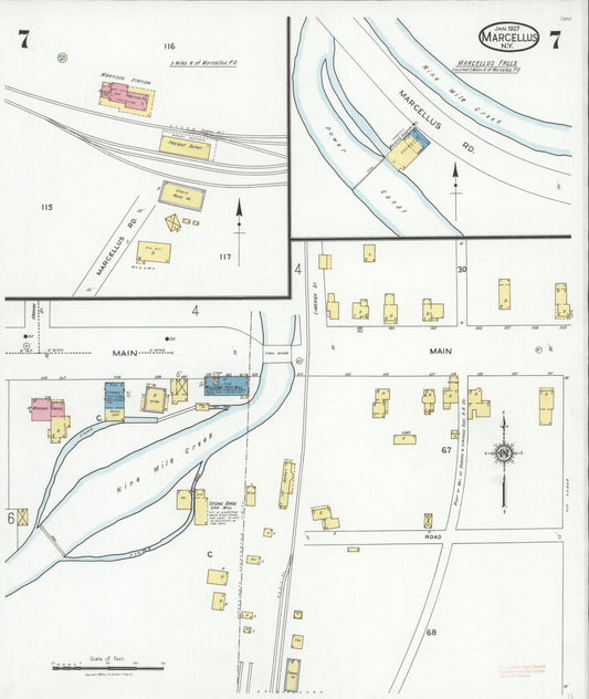 Sanborn Fire Insurance Map from Marcellus, Onondaga County, New York (1927), Sheet #0007 - Historic Sanborn Fire Insurance Map Print, vintage old map wall art, antique decor, genealogy gift, New York New York map