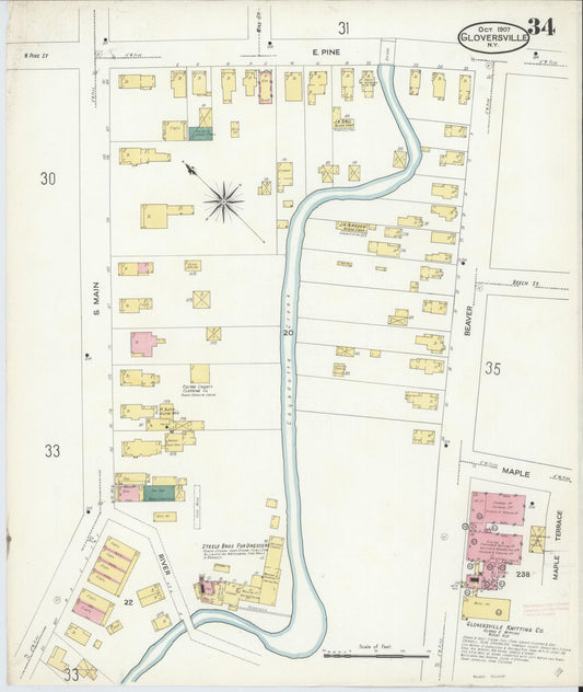 Sanborn Fire Insurance Map from Gloversville, Fulton County, New York (1907), Sheet #0034 - Historic Sanborn Fire Insurance Map Print, vintage old map wall art, antique decor, genealogy gift, New York New York map