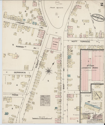 Sanborn Fire Insurance Map from Schenectady, Schenectady County, New York (1884), Sheet #0002 - Historic Sanborn Fire Insurance Map Print, vintage old map wall art, antique decor, genealogy gift, New York New York map