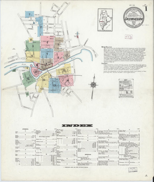 Sanborn Fire Insurance Map from Skowhegan, Somerset County, Maine (1914), Sheet #0001 - Complete Map Set gallery image, historic Sanborn map, vintage wall art, Maine Maine