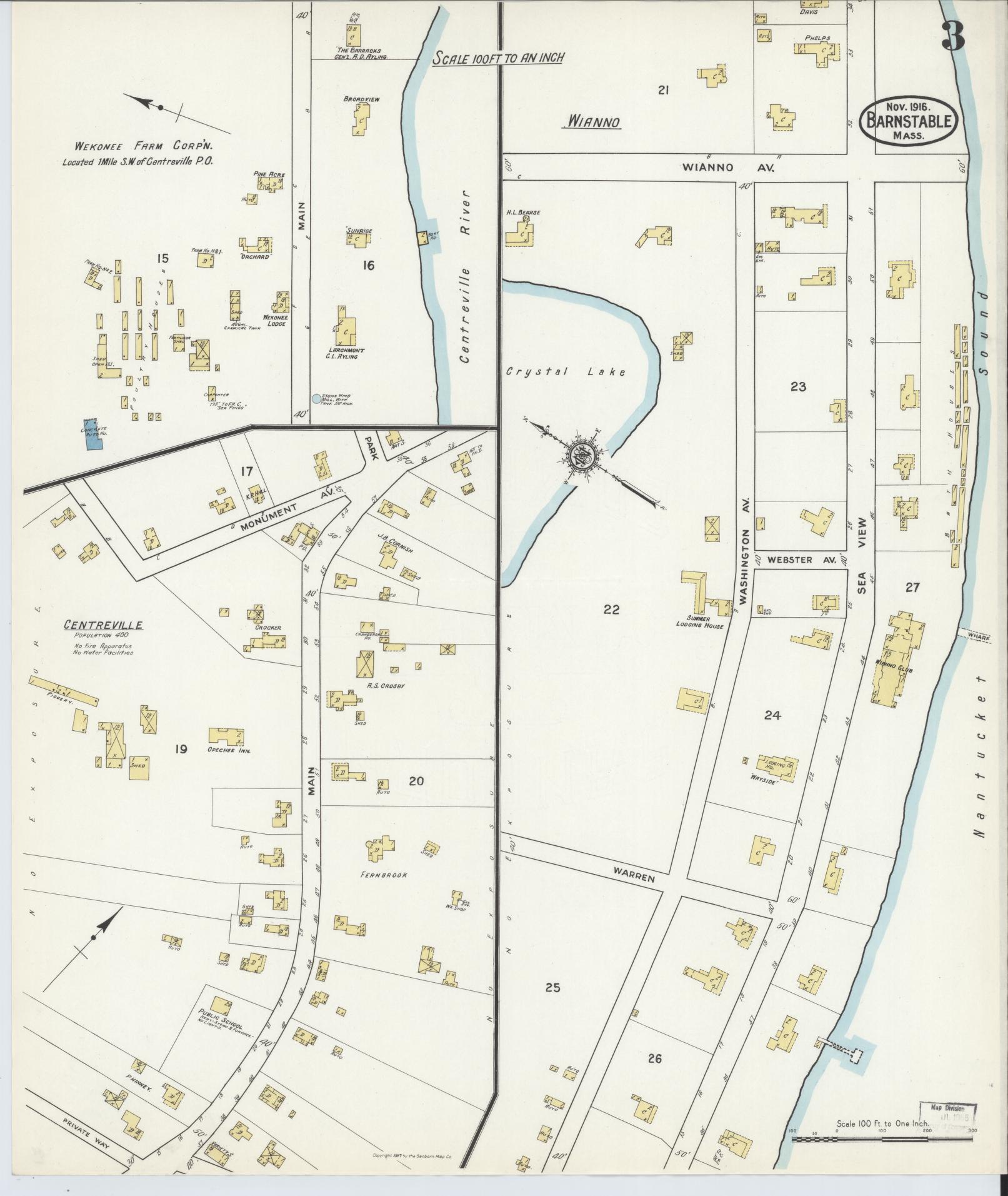 Sanborn Fire Insurance Map from Barnstable, Barnstable County, Massachusetts (1916), Sheet #0003 - Complete Map Set gallery image, historic Sanborn map, vintage wall art, Massachusetts Massachusetts