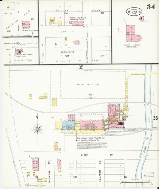 Sanborn Fire Insurance Map from Wichita, Sedgwick County, Kansas (1897), Sheet #0034 - Historic Sanborn Fire Insurance Map Print, vintage old map wall art, antique decor, genealogy gift, Kansas Kansas map