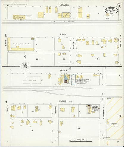 Sanborn Fire Insurance Map from Honey Grove, Fannin County, Texas (1909), Sheet #0007 - Historic Sanborn Fire Insurance Map Print, vintage old map wall art, antique decor, genealogy gift, Texas Texas map