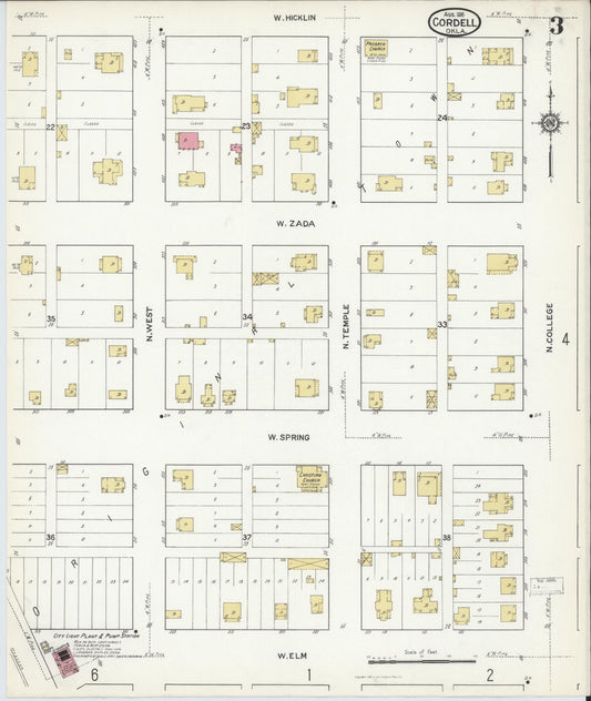 Sanborn Fire Insurance Map from Cordell, Washita County, Oklahoma (1916), Sheet #0003 - Historic Sanborn Fire Insurance Map Print, vintage old map wall art, antique decor, genealogy gift, Oklahoma Oklahoma map