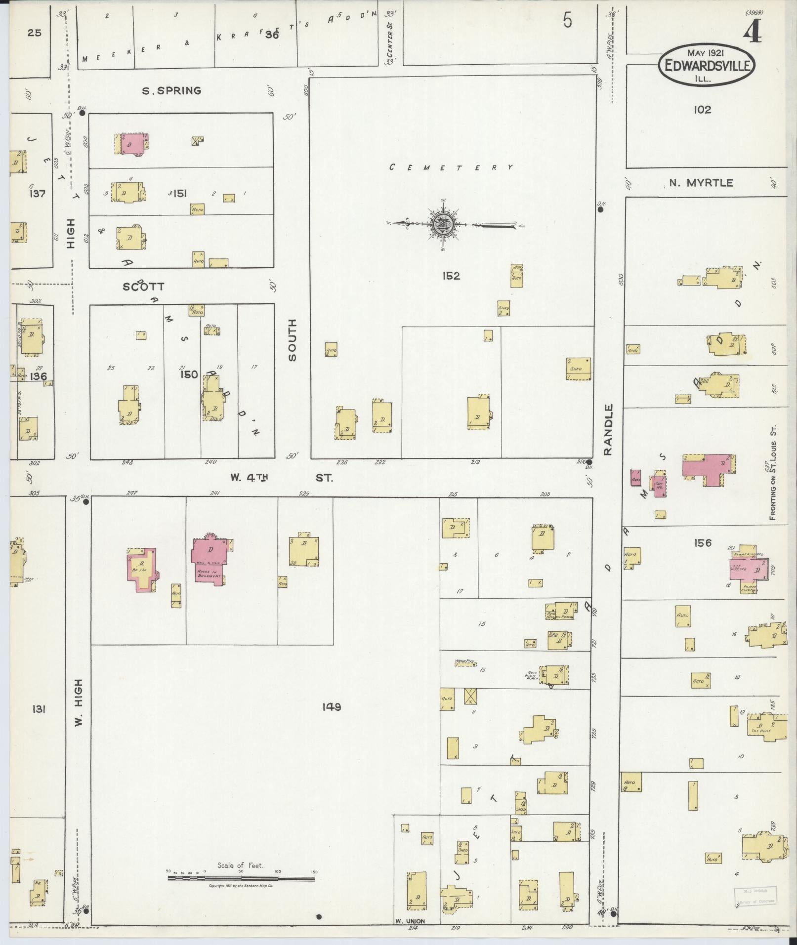 Sanborn Fire Insurance Map from Edwardsville, Madison County, Illinois (1921), Sheet #0004 - Complete Map Set gallery image, historic Sanborn map, vintage wall art, Illinois Illinois