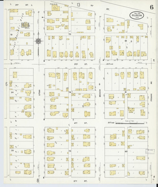 Sanborn Fire Insurance Map from Huron, Beadle County, South Dakota (1910), Sheet #0006 - Historic Sanborn Fire Insurance Map Print, vintage old map wall art, antique decor, genealogy gift, South Dakota South Dakota map