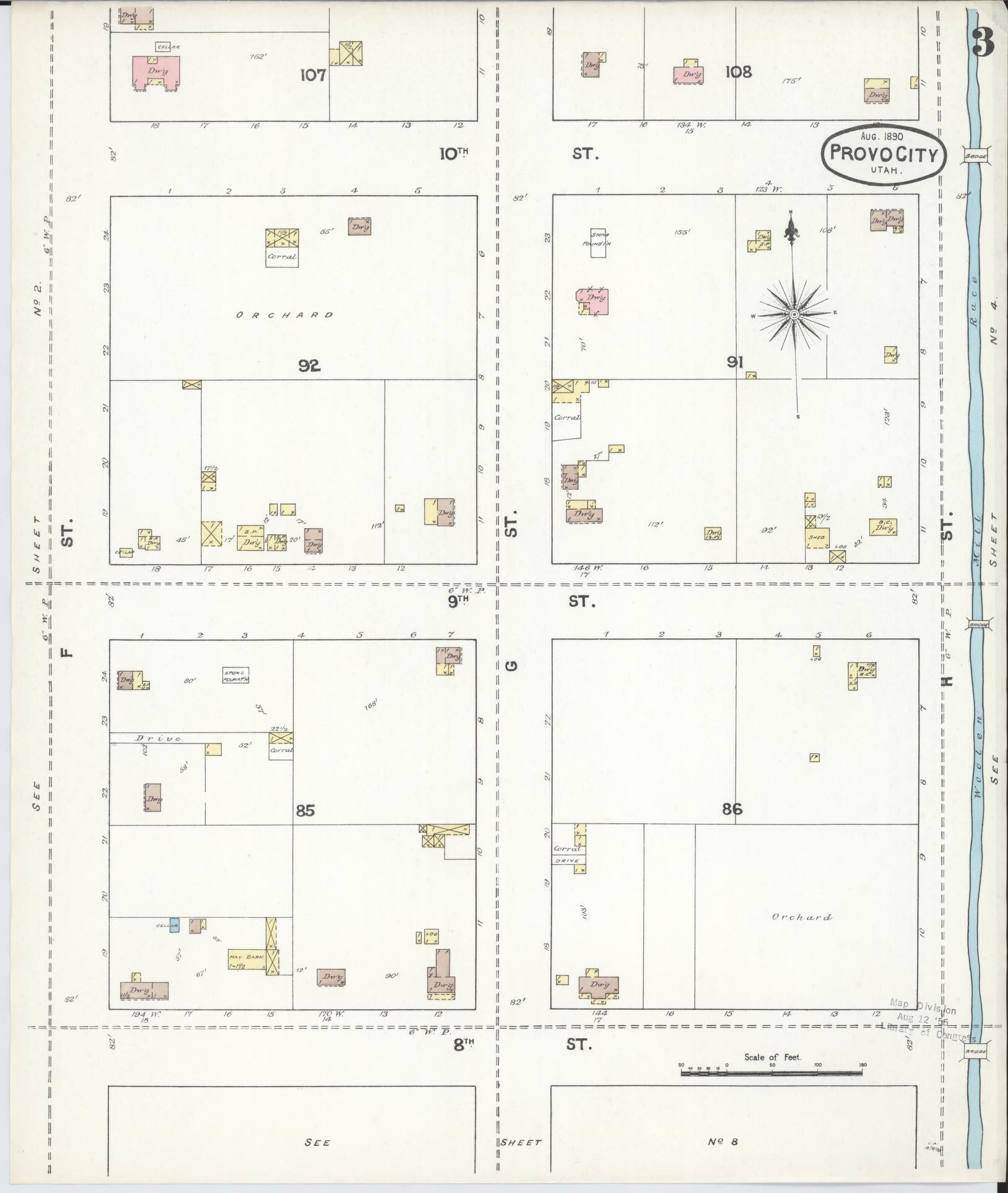 Sanborn Fire Insurance Map from Provo, Utah County, Utah (1890), Sheet #0003 - Complete Map Set gallery image, historic Sanborn map, vintage wall art, Provo Utah