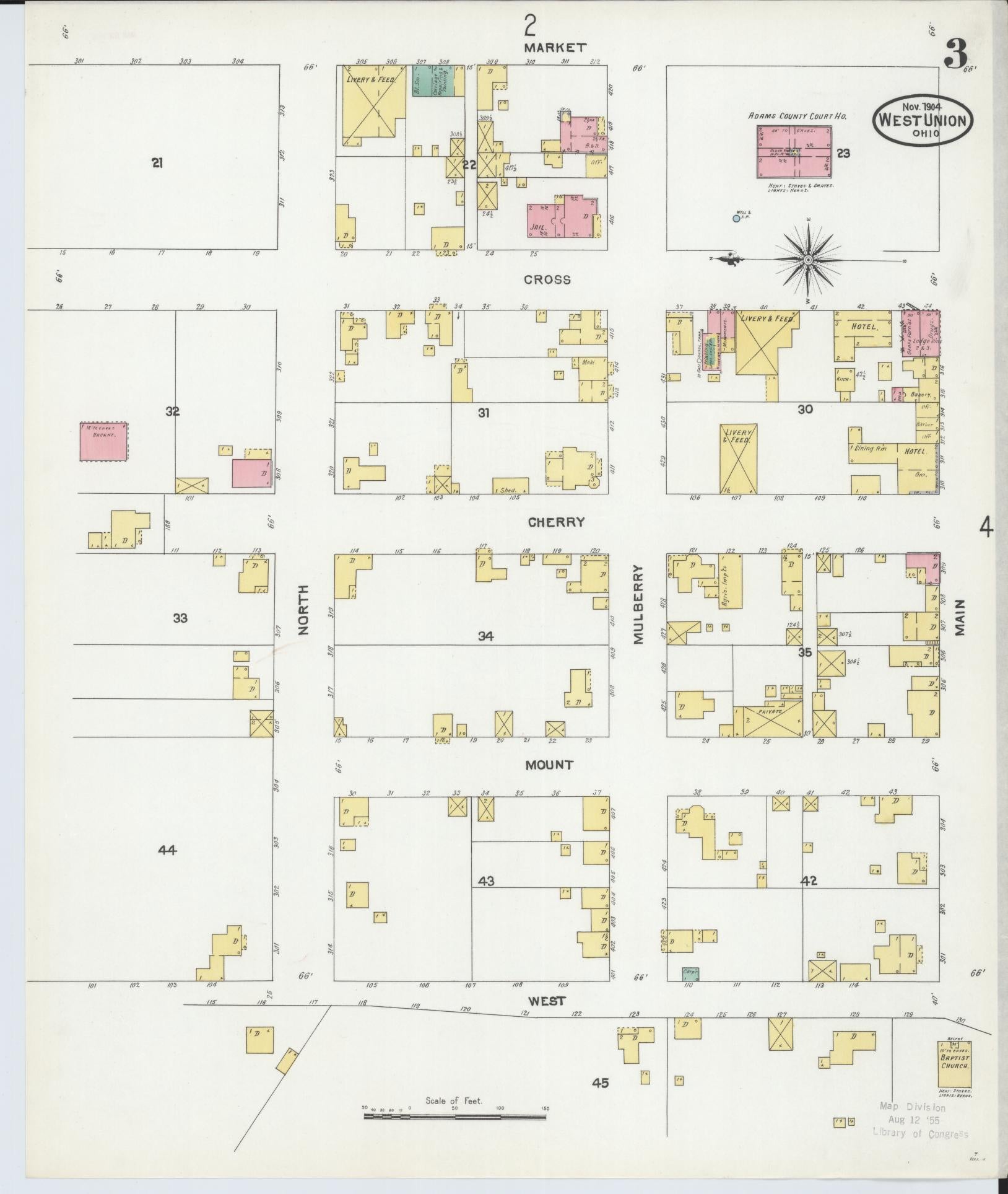 Sanborn Fire Insurance Map from West Union, Adams County, Ohio (1904), Sheet #0003 - Complete Map Set gallery image, historic Sanborn map, vintage wall art, Ohio Ohio
