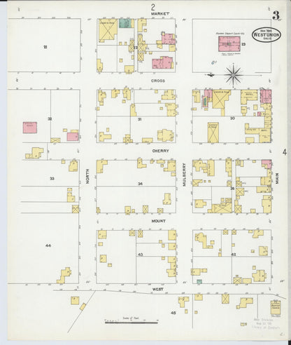Sanborn Fire Insurance Map from West Union, Adams County, Ohio (1904), Sheet #0003 - Complete Map Set gallery image, historic Sanborn map, vintage wall art, Ohio Ohio